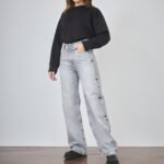 ART. 490 | WIDE LEG GRIS CON BORDADO ESTRELLAS Y TACHAS RIGIDO